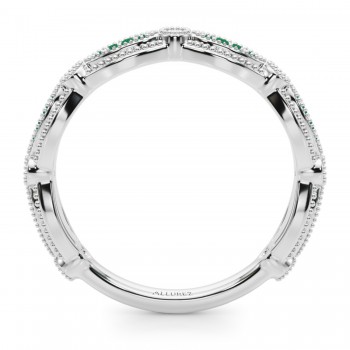 Antique Style & Emerald Wedding Band Ring 14K White Gold (0.20ct)